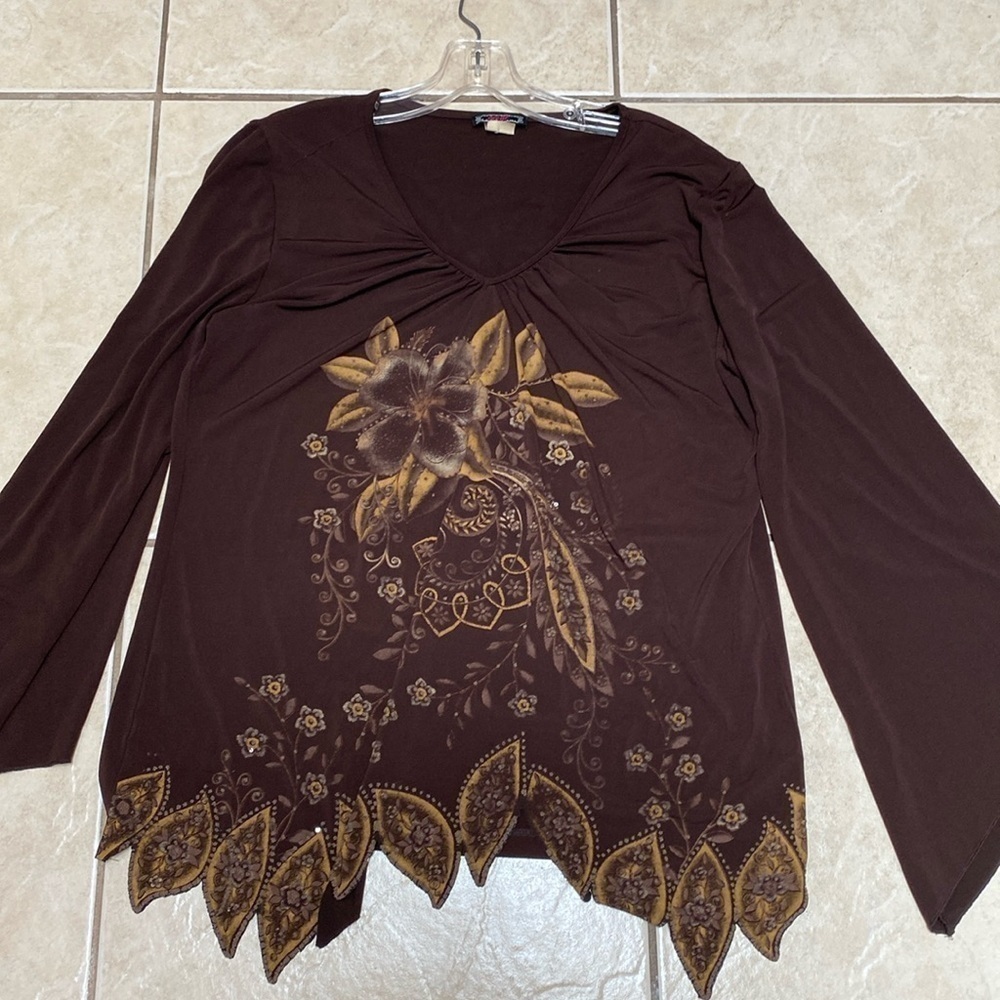 U women's Decaf brown stretch long sleeve plus size top 2X